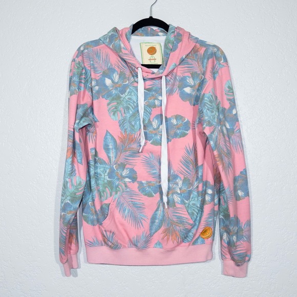 Vitamin Sea Pink Tropical Leaf Print 'The Perfect Hoodie' Sweatshirt Medium - Picture 1 of 7